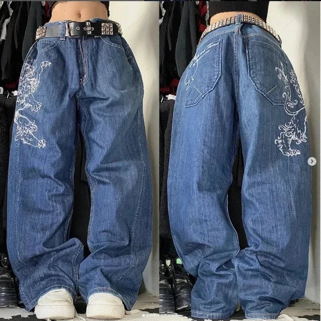 Seliora – Baggy Denim Cargo Jeans met Stoere Streetwear Look