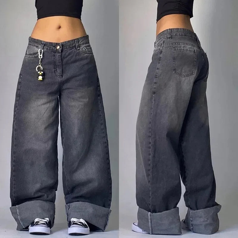 Seliora – Baggy Denim Cargo Jeans met Stoere Streetwear Look