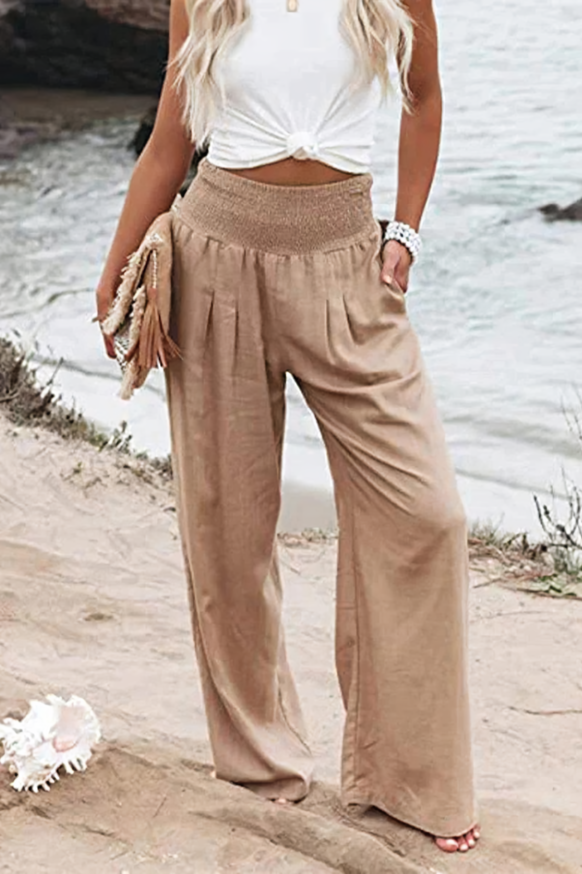 Lunaria - Comfortabele Hoge Taille Linnen Broek voor de Zomer met Ademend Design
