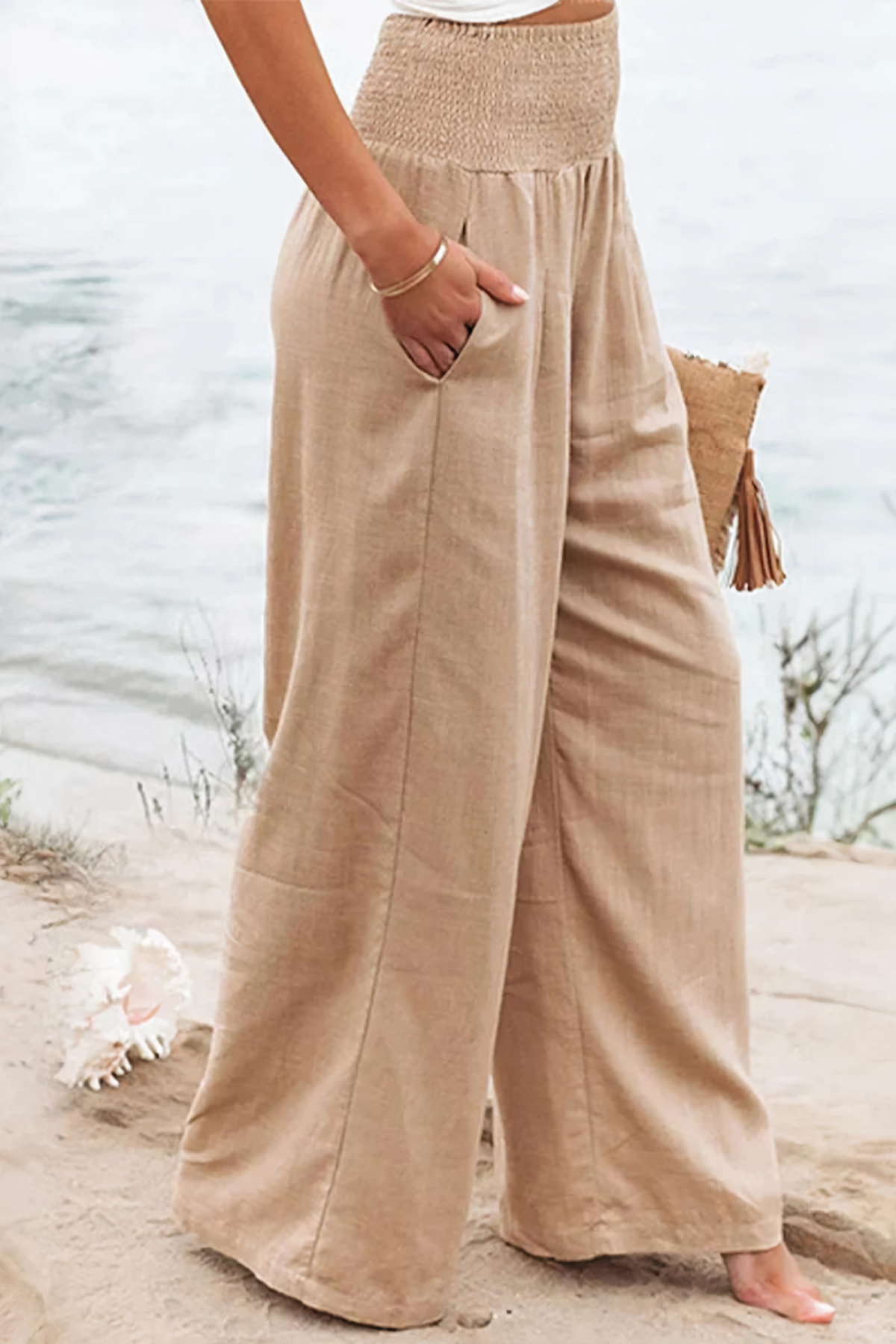 Lunaria - Comfortabele Hoge Taille Linnen Broek voor de Zomer met Ademend Design