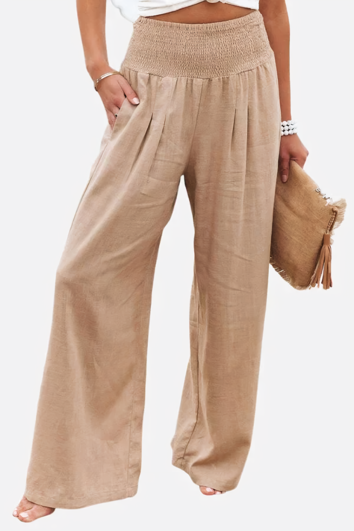 Lunaria - Comfortabele Hoge Taille Linnen Broek voor de Zomer met Ademend Design