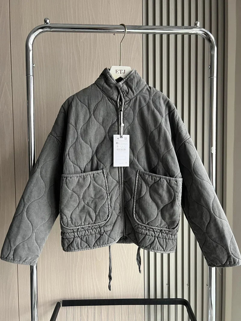 Clarisse – Vintage dames winterjas van katoen en Lenzing rayon met hoge kraag