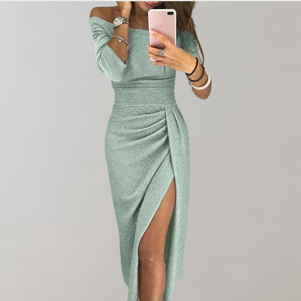 Selena Gown – Elegante glitterjurk met lange snit en luxe details