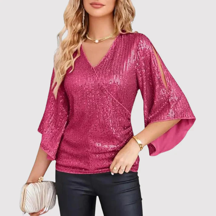 Lyra - Sprankelende Top met Glitteraccenten voor Feestelijke Evenementen.