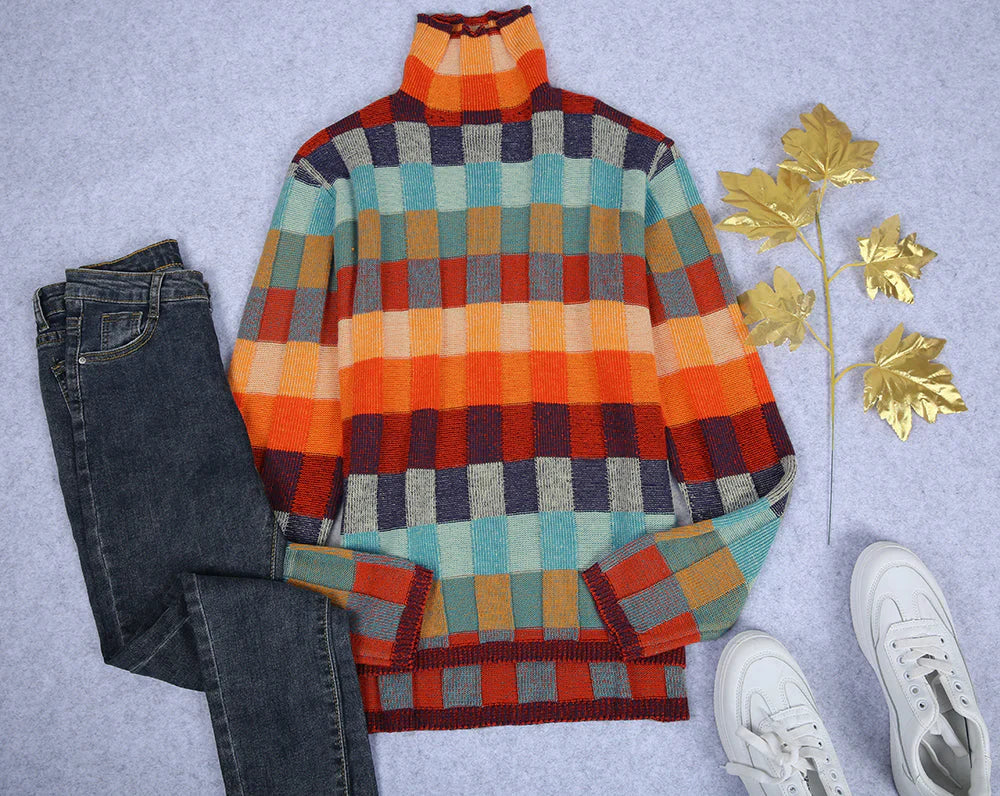 Eliora Geruite Oversized Trui – Speelse Warmte in Tijdloze Stijl