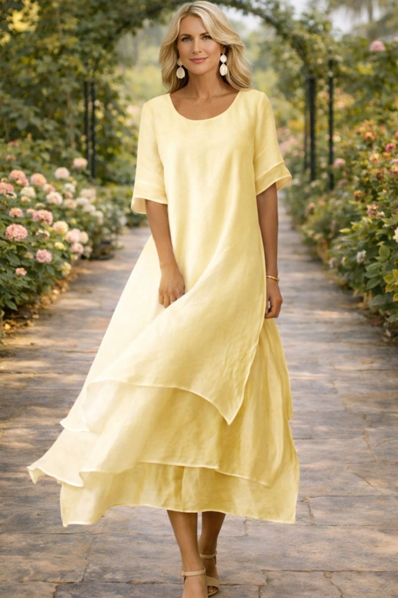Dames elegante jurk met open hals en soepele pasvorm