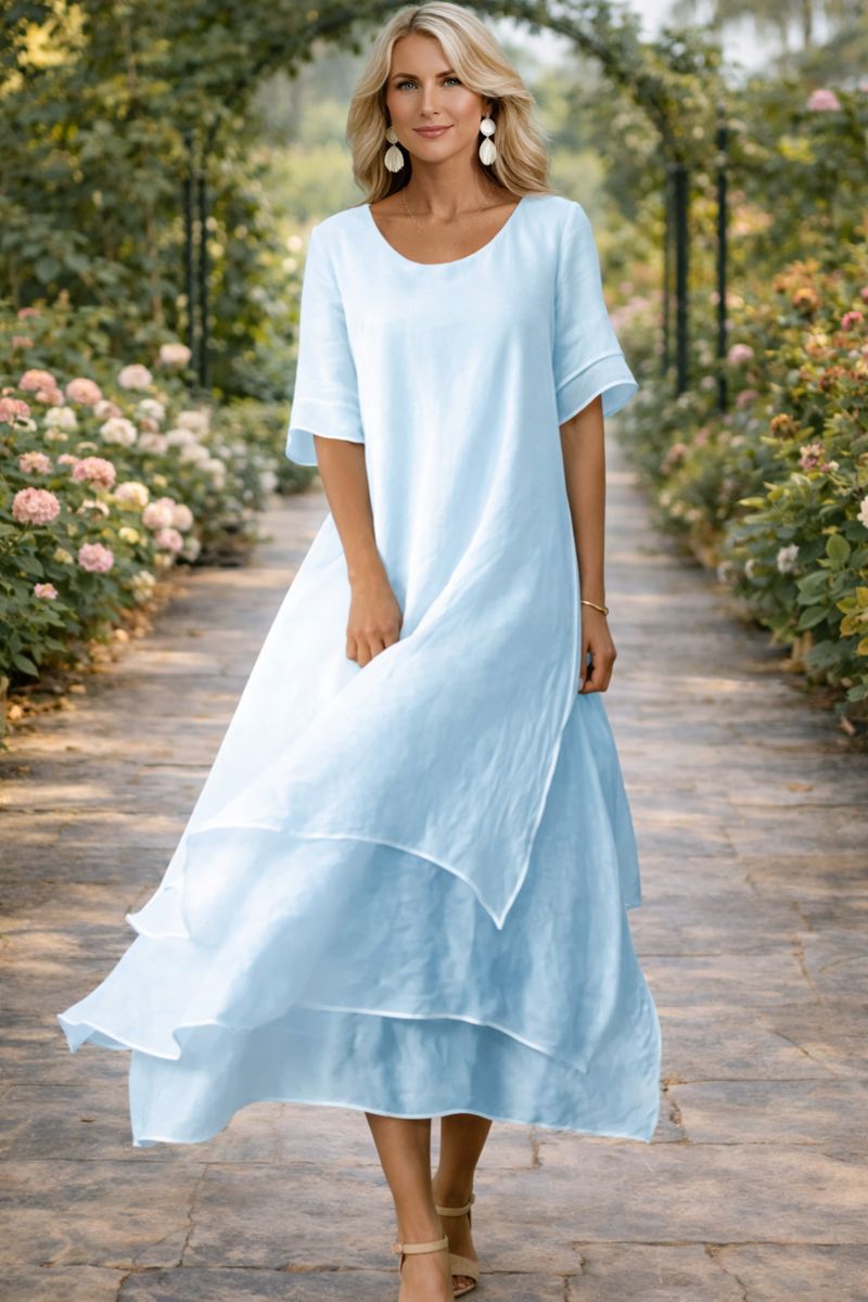 Dames elegante jurk met open hals en soepele pasvorm