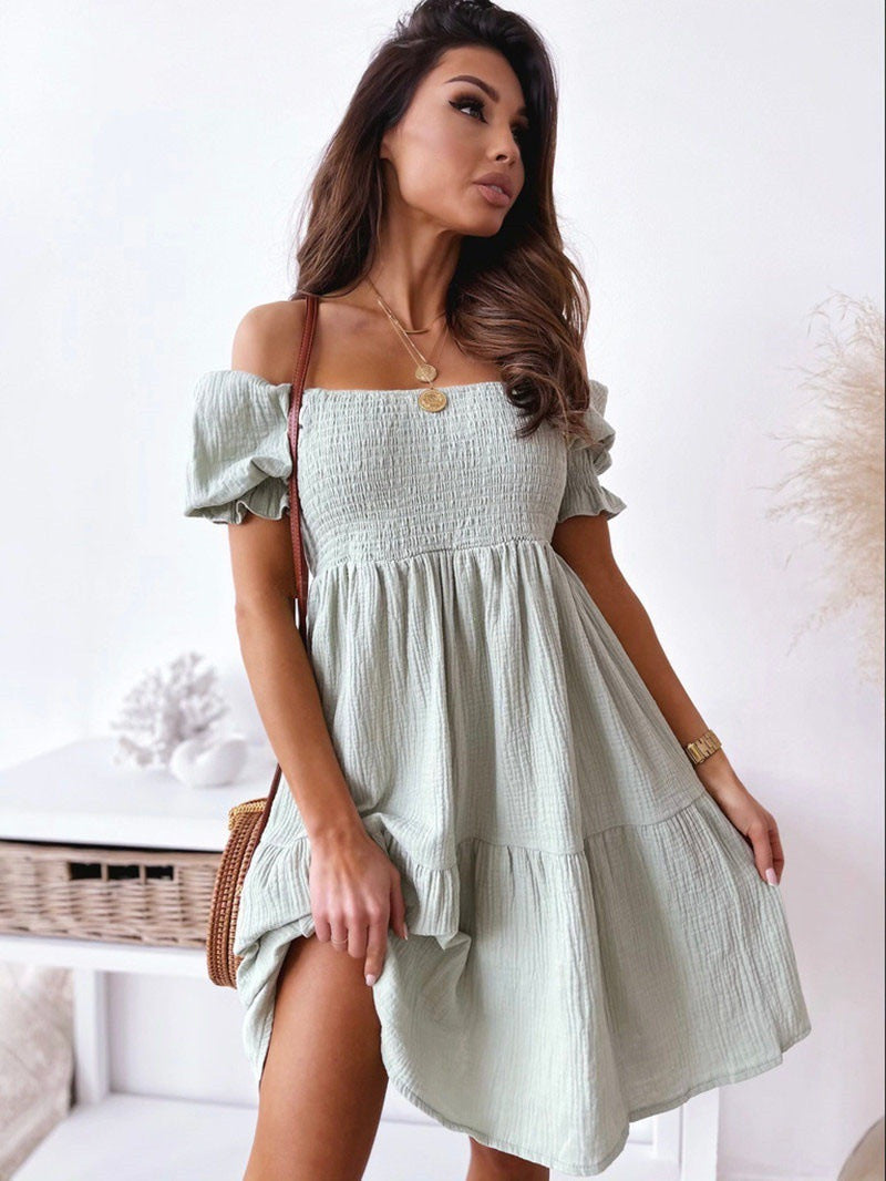 Isolde - Bohemian Off-Shoulder Zomerjurk met Elegante Accenten en Vloeiende Pasvorm