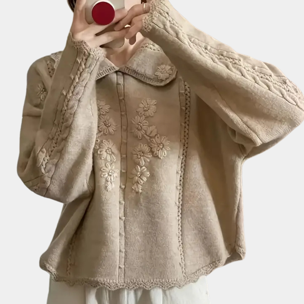 Liana Knit – Elegante damestrui met verfijnd bloemenpatroon