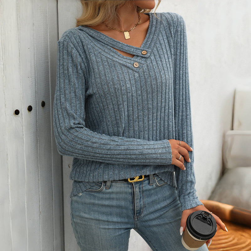 Fayenne – Effen Damesblouse met V-Hals en Tijdloze Elegantie