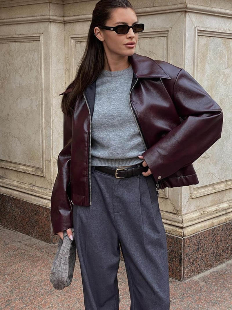 Marcelline Leather Jacket – bordeaux damesjas met stoere elegantie en luxe uitstraling