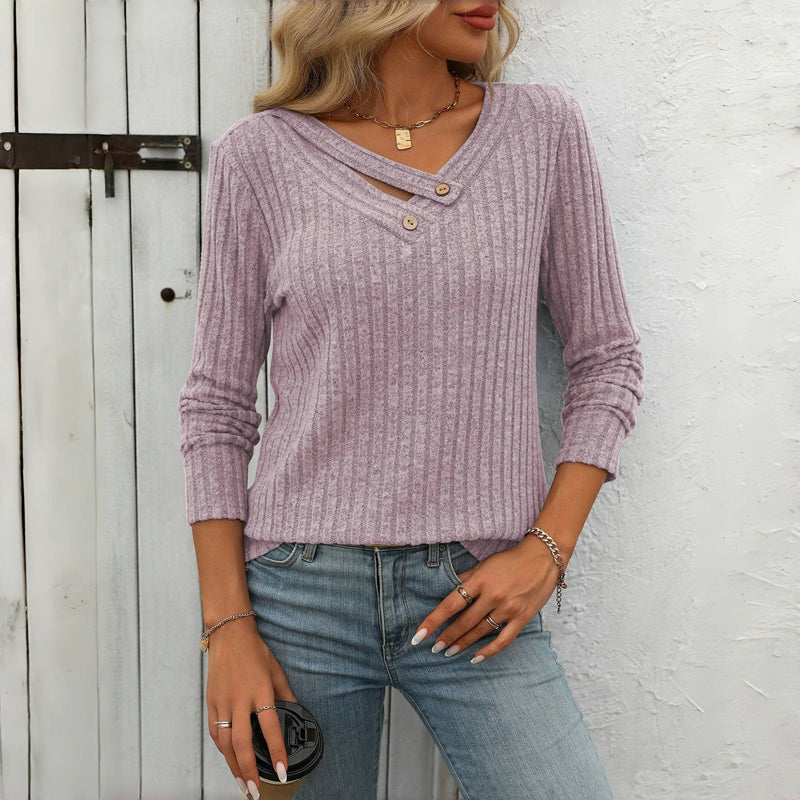Fayenne – Effen Damesblouse met V-Hals en Tijdloze Elegantie