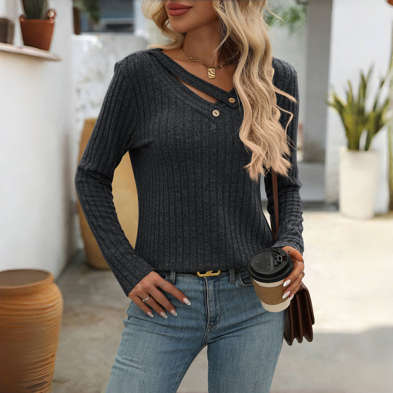 Fayenne – Effen Damesblouse met V-Hals en Tijdloze Elegantie