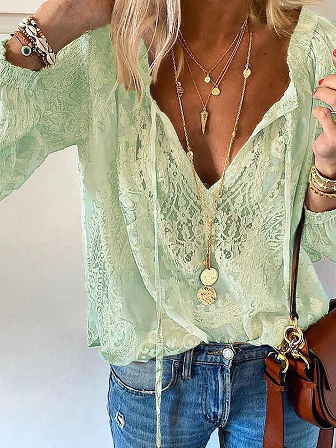 Calista - Unieke Blouse met Elegante Kantdetails en Lange Mouwen