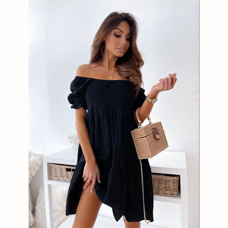 Isolde - Bohemian Off-Shoulder Zomerjurk met Elegante Accenten en Vloeiende Pasvorm