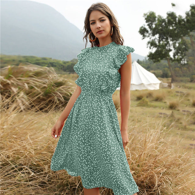 Isalyn – Lange chiffon zomerjurk met A-lijn pasvorm en speelse details