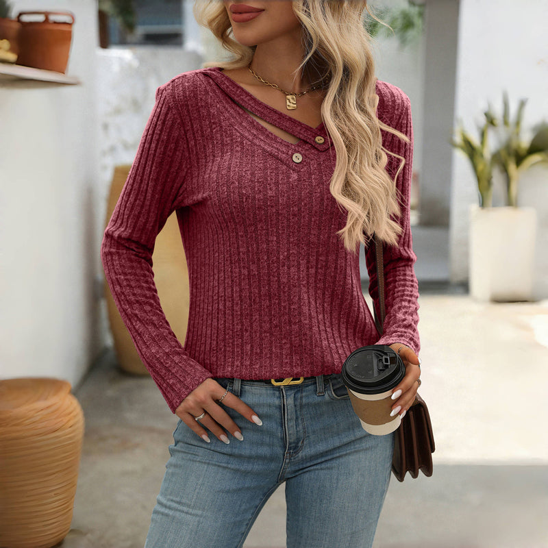 Fayenne – Effen Damesblouse met V-Hals en Tijdloze Elegantie