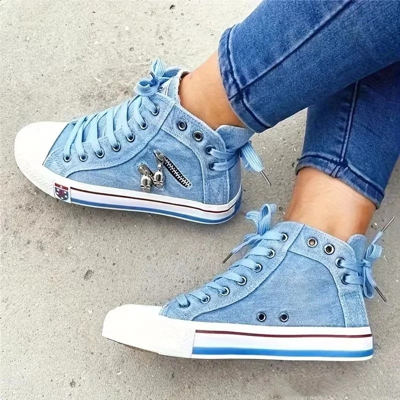 Virella – Dames Sneakers met Denimlook en Zipper-Detail