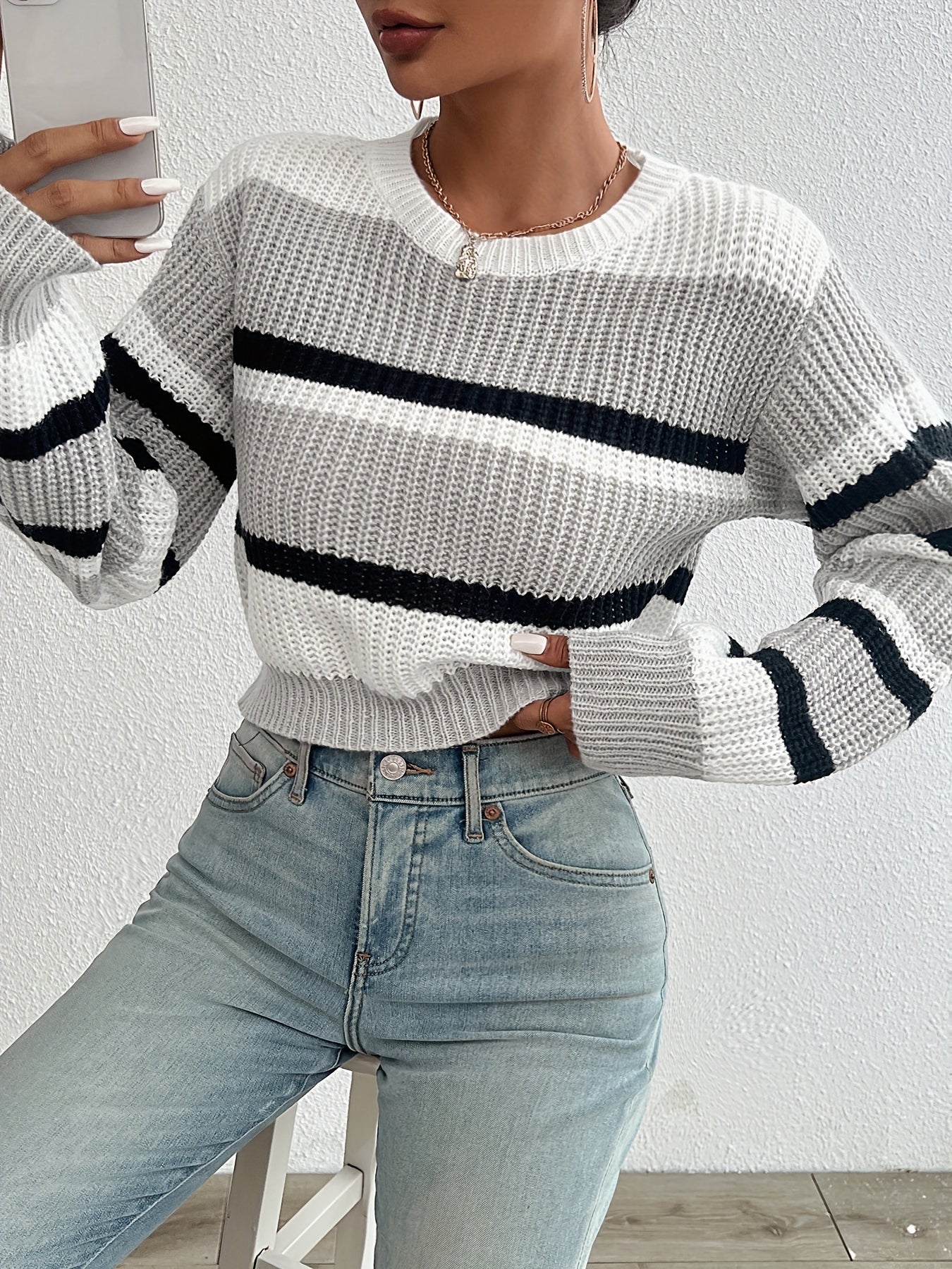 Liv Gebreide Colorblock Trui – Trendy, Zacht & Comfortabel