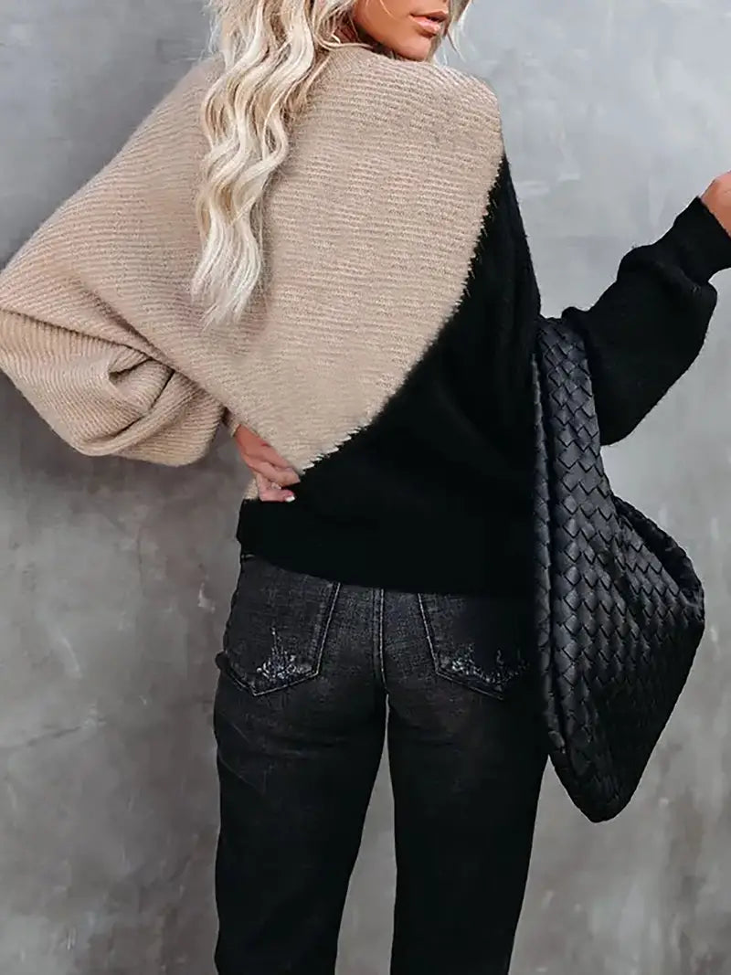 Mirella Two-Tone Knit Sweater – Moderne Warmte met Tijdloze Klasse