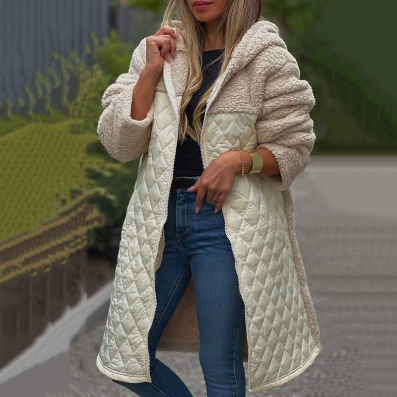 Elodie Winter Coat – Warme Damesjas met Sherpa-Voering en Tweekleurig Design