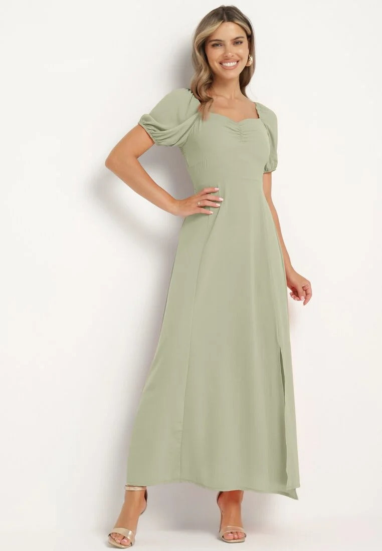 Calindra Maxi Jurk met Pofmouwen – Elegante Sweetheart Halslijn & Zwierige A-Lijn Pasvorm