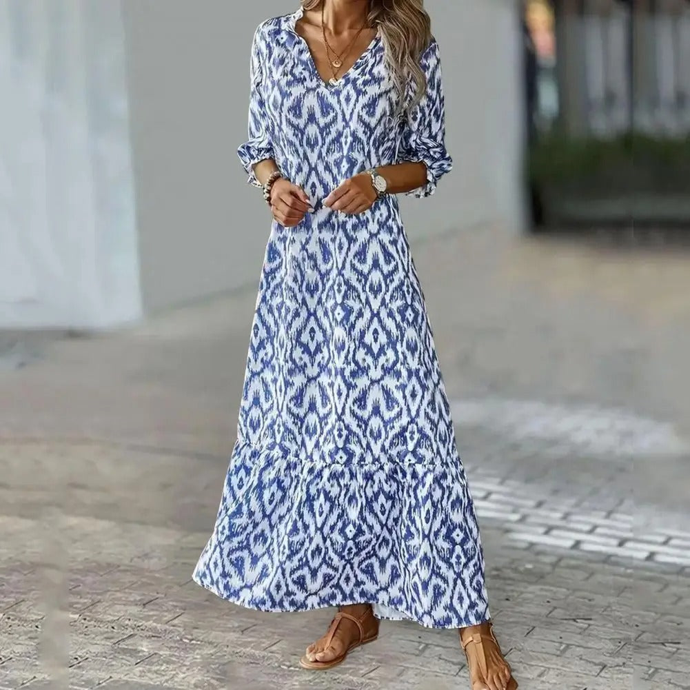 Vivien - Elegante Zomerjurk met V-hals en Bloemenprint voor Dames