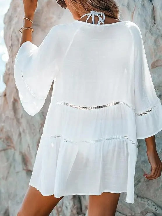 Witte dames strand cover-up met kant – lichtgewicht en losvallend