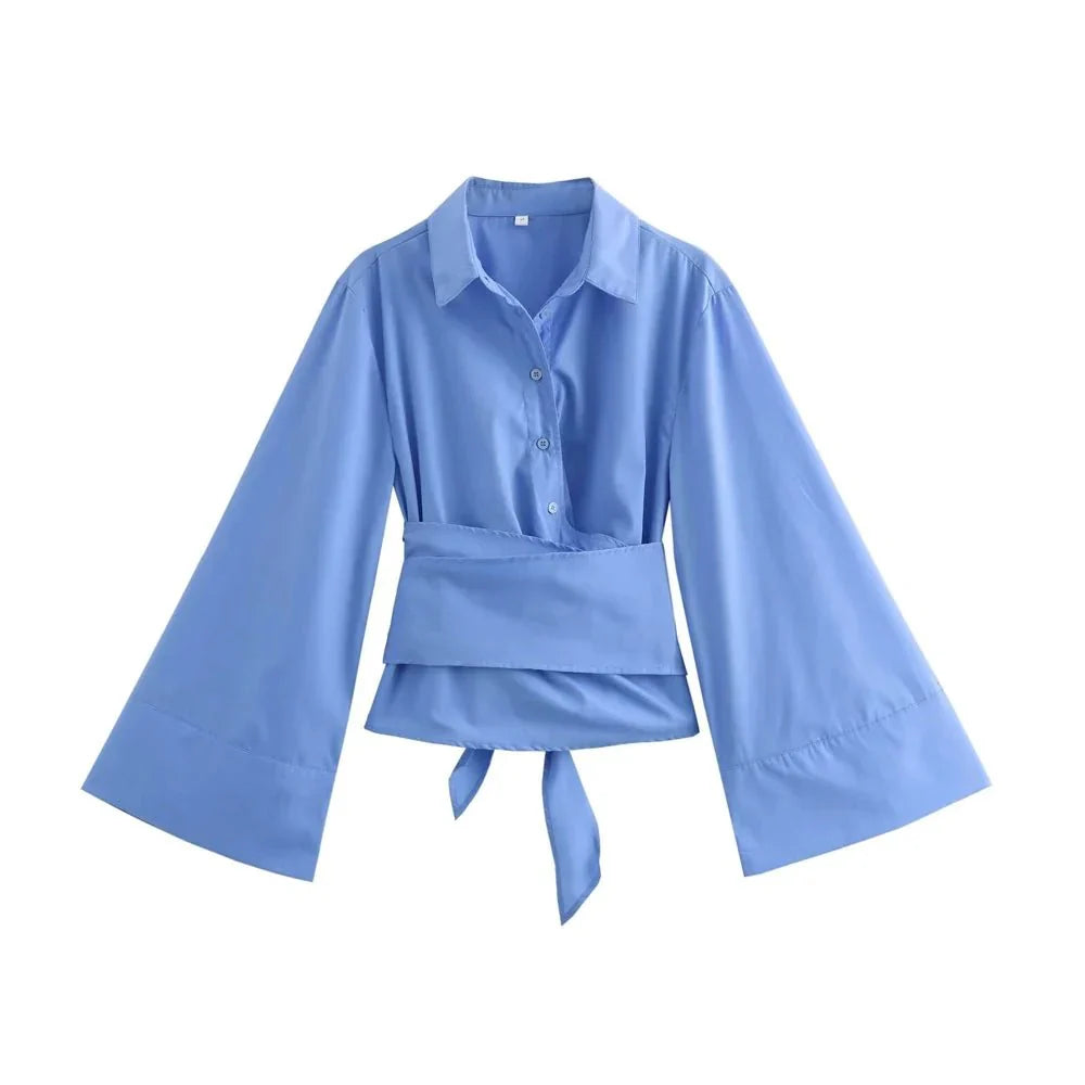 Dames kimono blouse met strikceintuur en wijde mouwen voor stijlvolle outfits