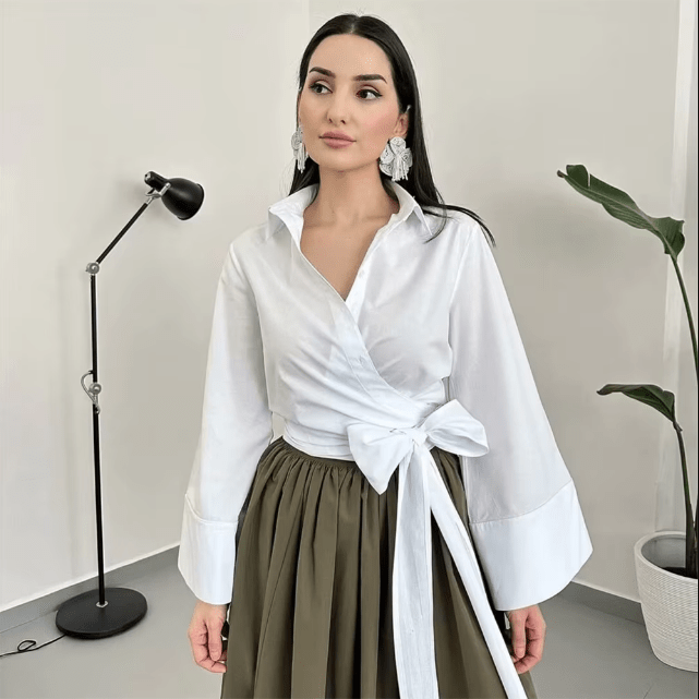 Dames kimono blouse met strikceintuur en wijde mouwen voor stijlvolle outfits