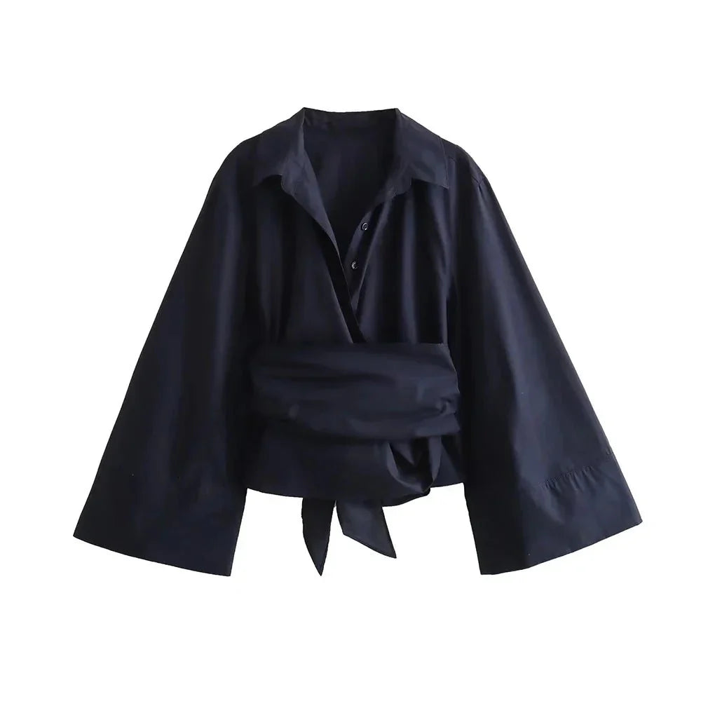 Dames kimono blouse met strikceintuur en wijde mouwen voor stijlvolle outfits