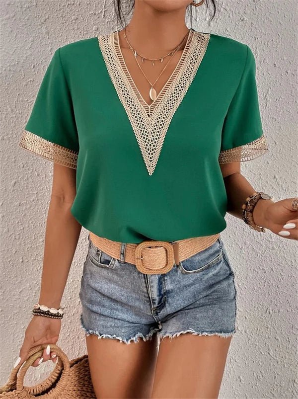 Dames kanten top met V-hals voor stijlvolle en dagelijkse outfits