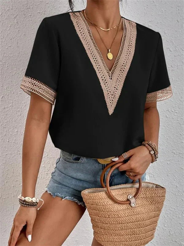 Dames kanten top met V-hals voor stijlvolle en dagelijkse outfits