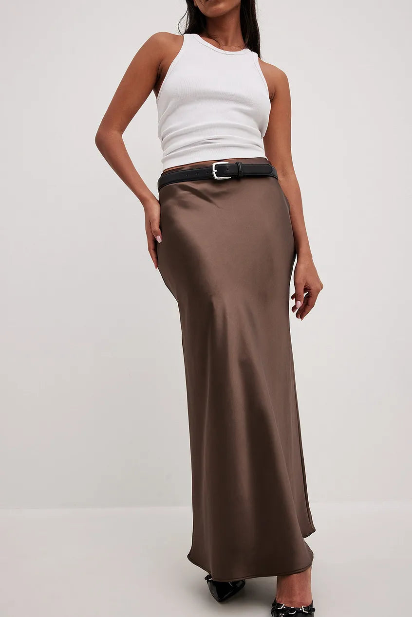 Celeste – Satijnen Midi-Rok met Flatterende Taille en Luxe Glans