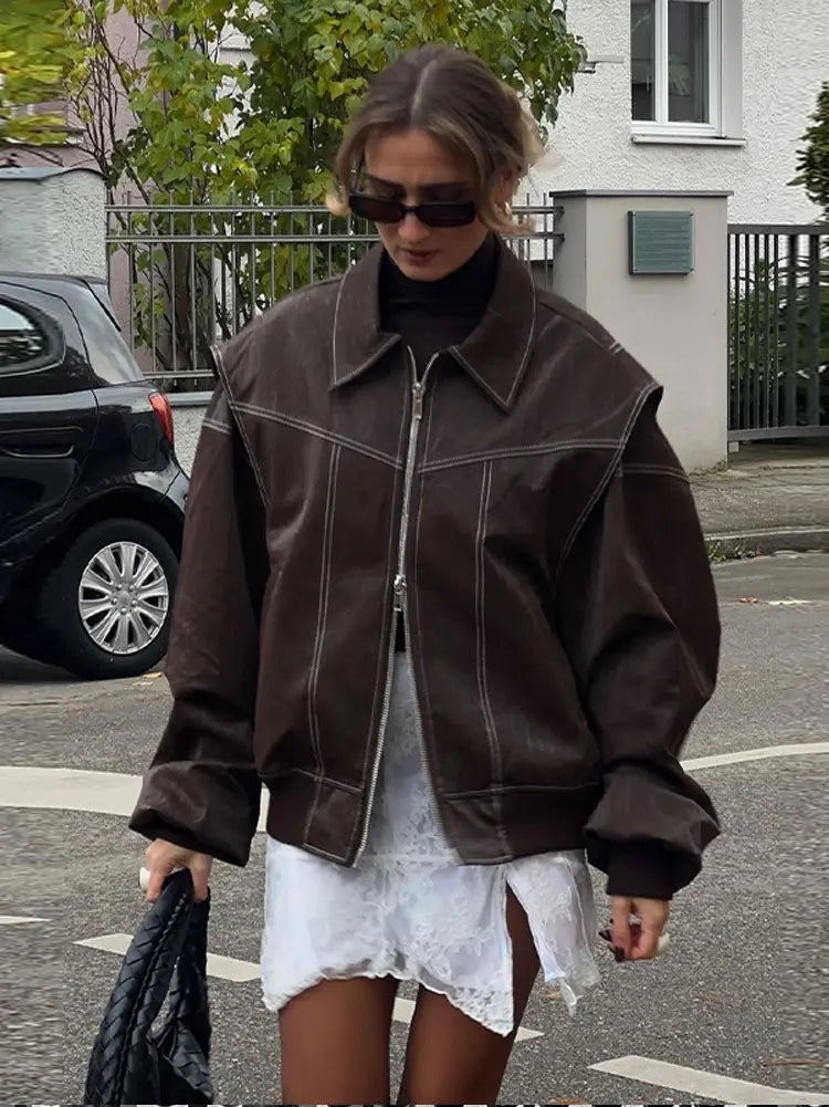 Velmira – Oversized bomberjas voor dames met stoere vintage flair