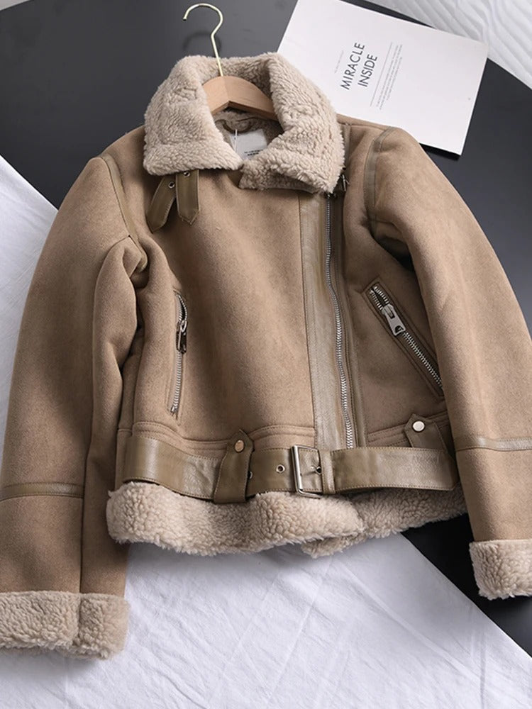 Soline Leather Jacket – zwarte damesjas met shearling voering en stoere elegantie