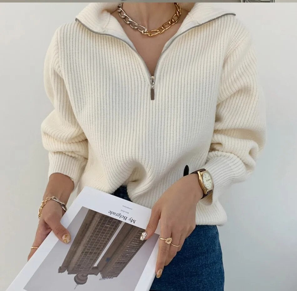 Amaris Half-Zip Knit – Tijdloze Klasse met een Vleugje Nonchalance