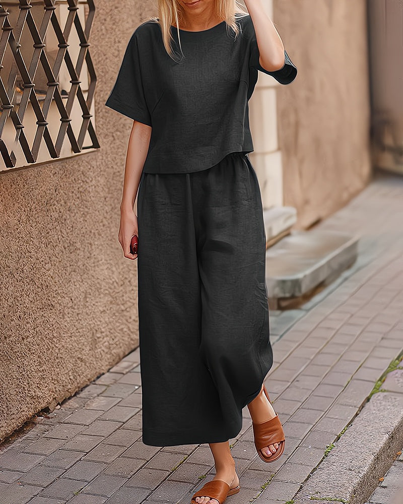 Dames tweedelige loungeset met korte mouwen en lange broek – comfortabel en stijlvol