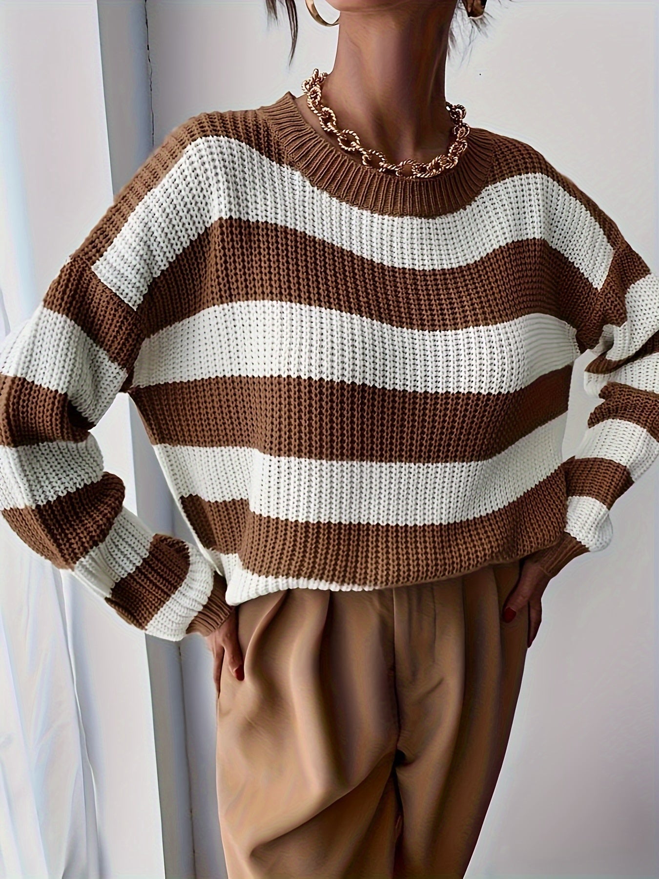 Lina Gebreide Trui met Kleurblokken – Warm, Trendy & Comfortabel