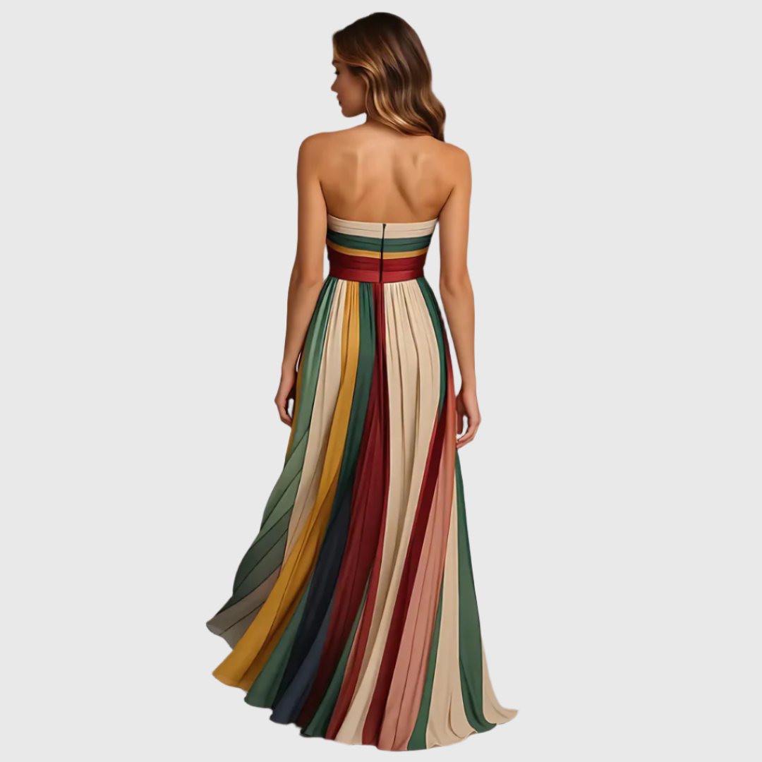 Dames strapless maxi jurk met vloeiende pasvorm