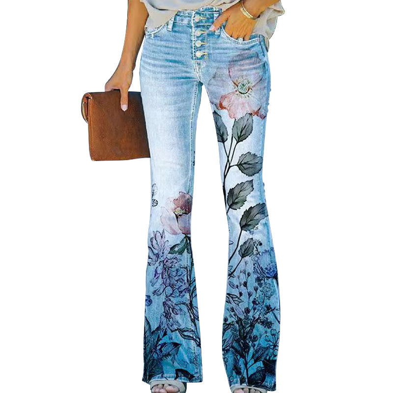 Celina – Flatterende dames flare jeans met hoge taille en knoopsluiting