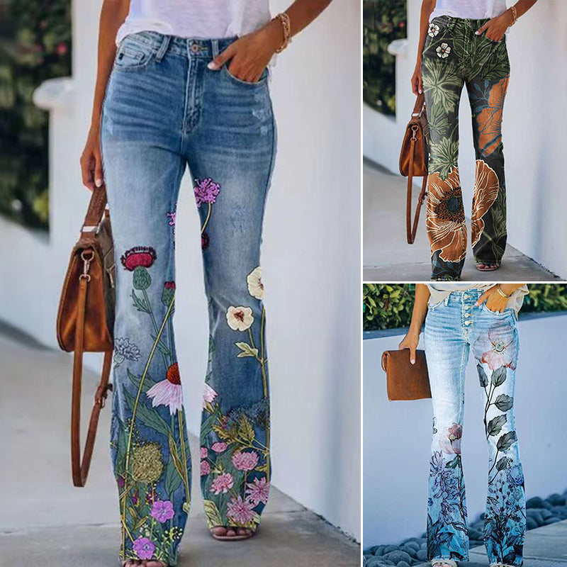 Celina – Flatterende dames flare jeans met hoge taille en knoopsluiting