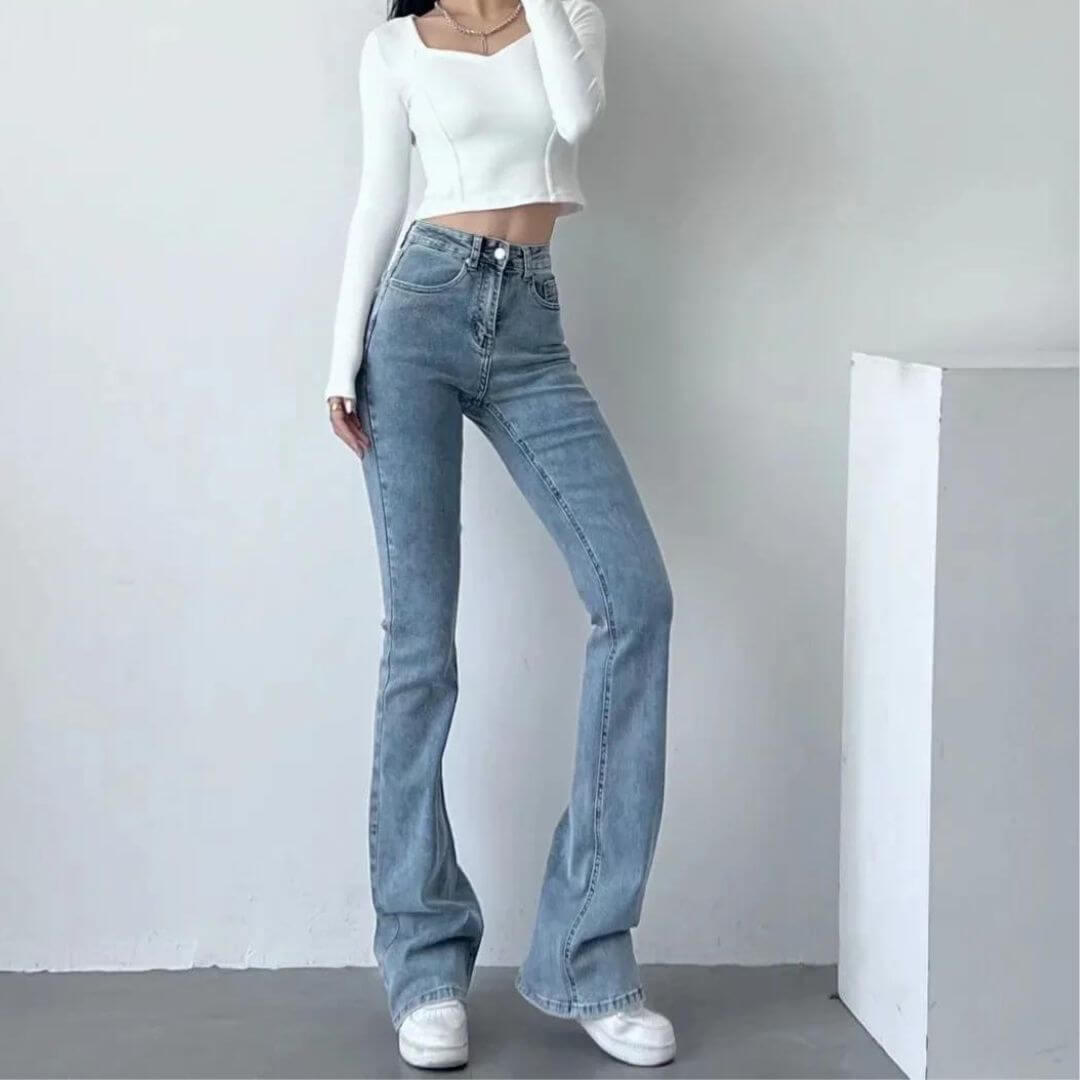 Selene Jeans – Dames Spijkerbroek met Hoge Taille en Hartvormige Details