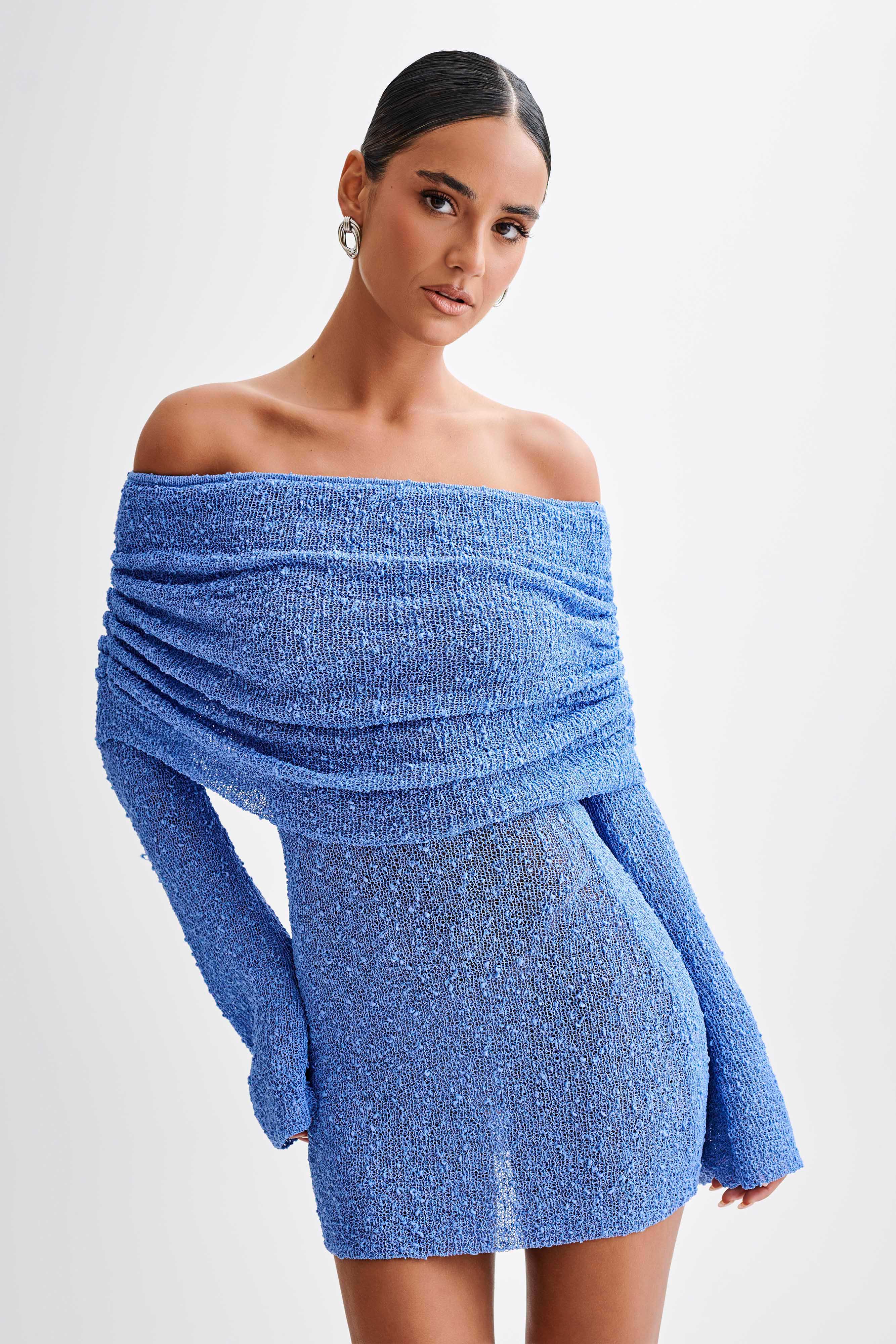 Off-shoulder gebreide mini jurk voor dames – open knit en stijlvol