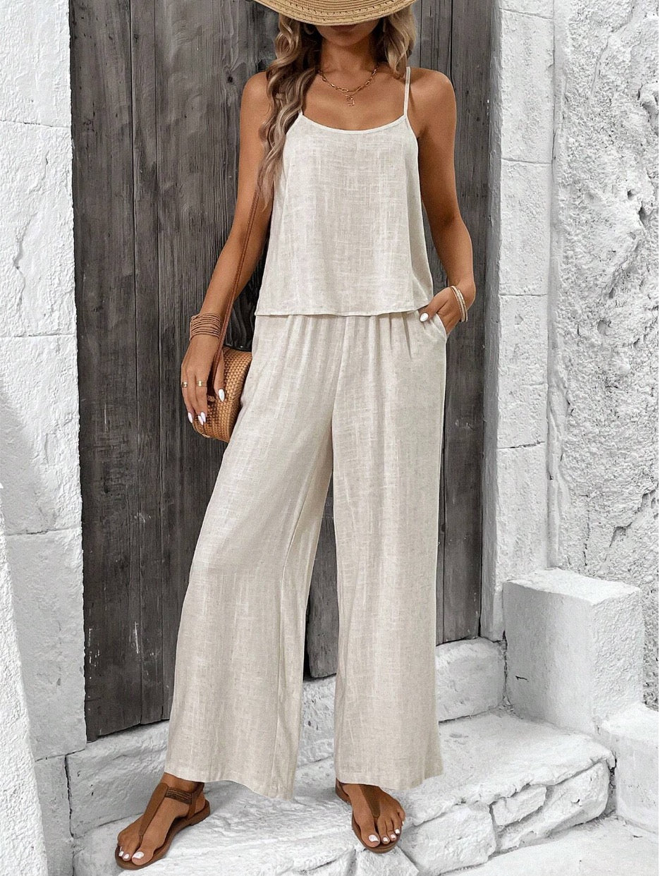 Elaris – Minimalistische dames zomerset met elegante top en rechte broek