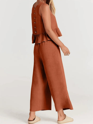 Valenora – Zomerse tweedelige set met mouwloos topje en luchtige broek