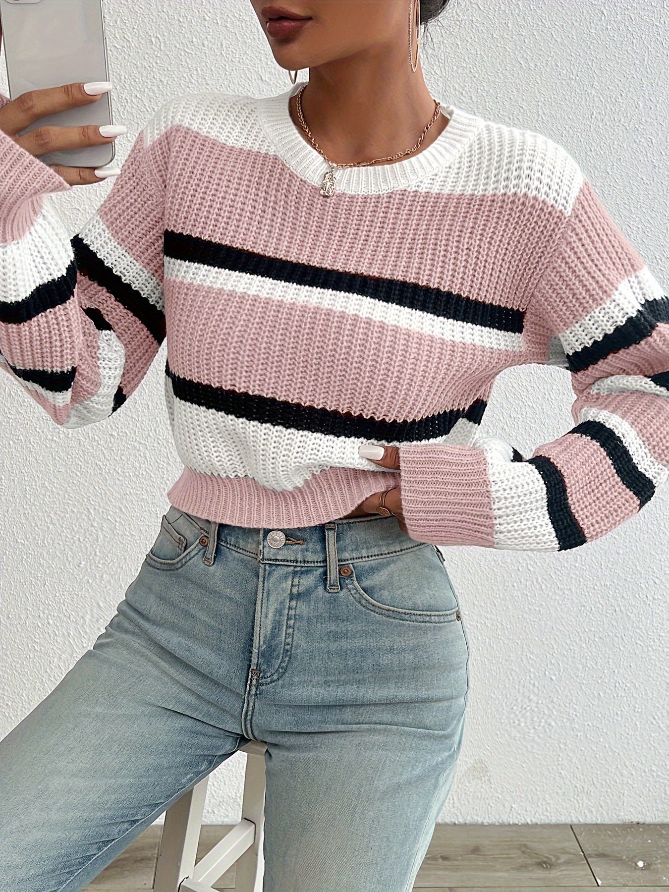 Liv Gebreide Colorblock Trui – Trendy, Zacht & Comfortabel