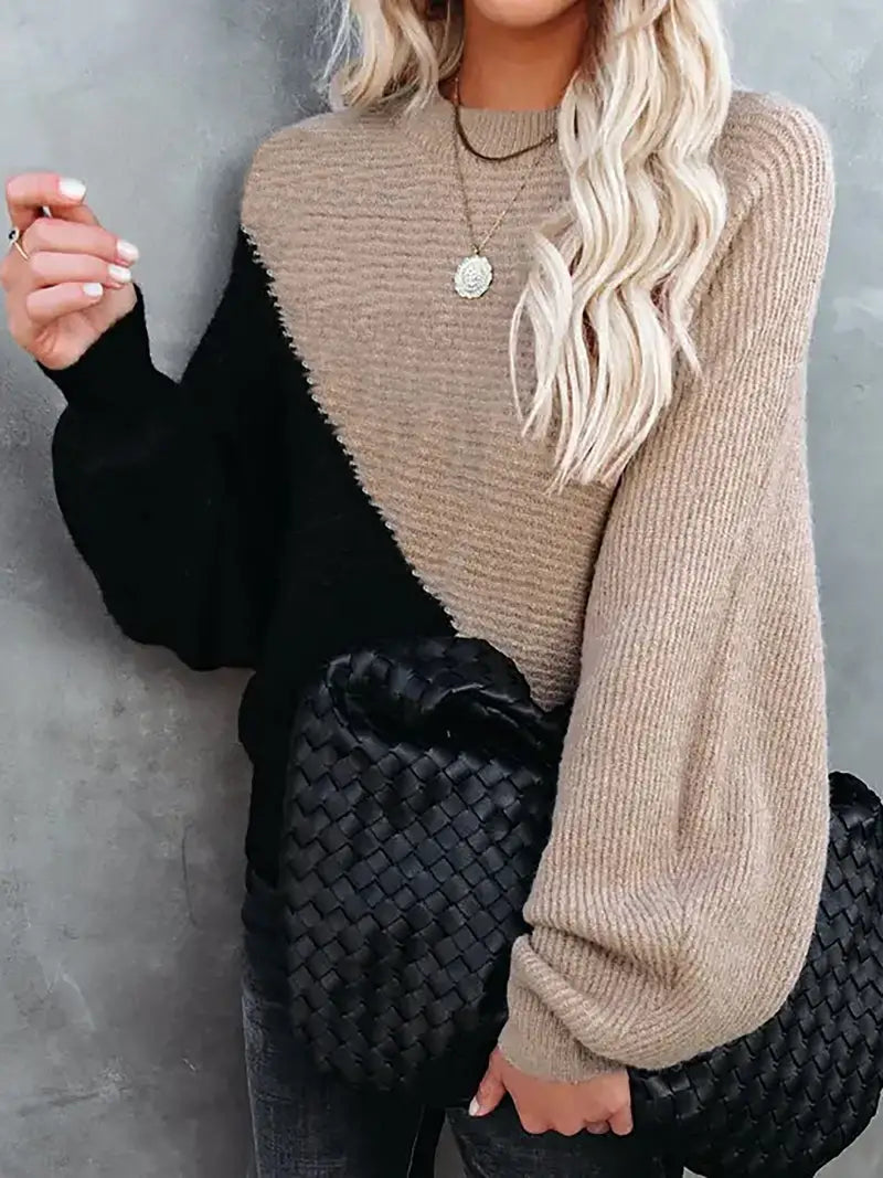 Mirella Two-Tone Knit Sweater – Moderne Warmte met Tijdloze Klasse