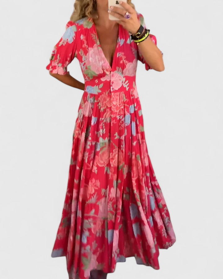 Dames zomerjurk met bloemenprint en zakken