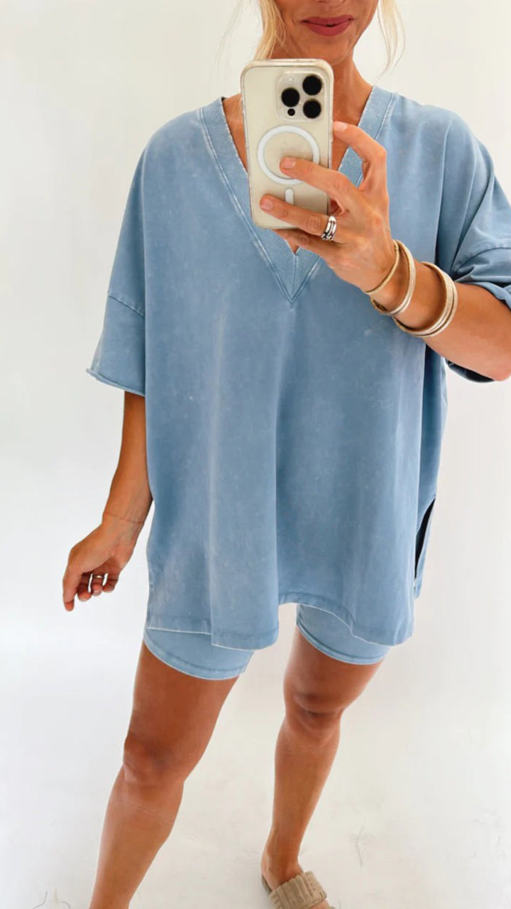 Solmira – Lichte dames zomerset met relaxed T-shirt en short in zachte stof